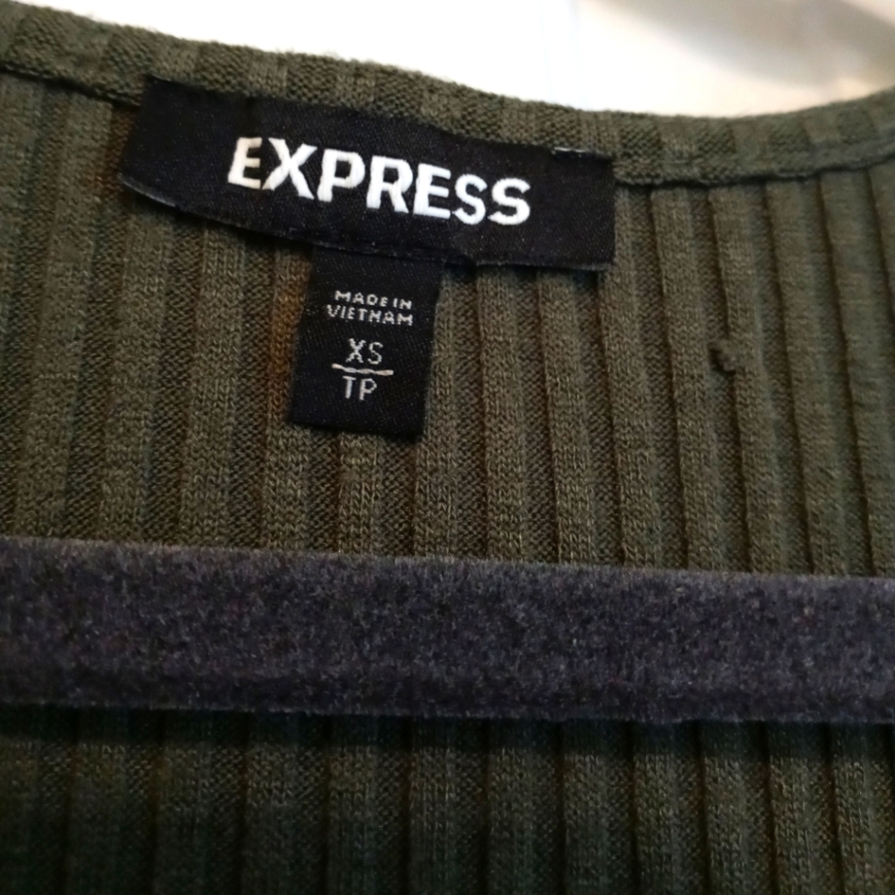 Express, olive green sleeveless "wrap" top - Picture 2 of 3